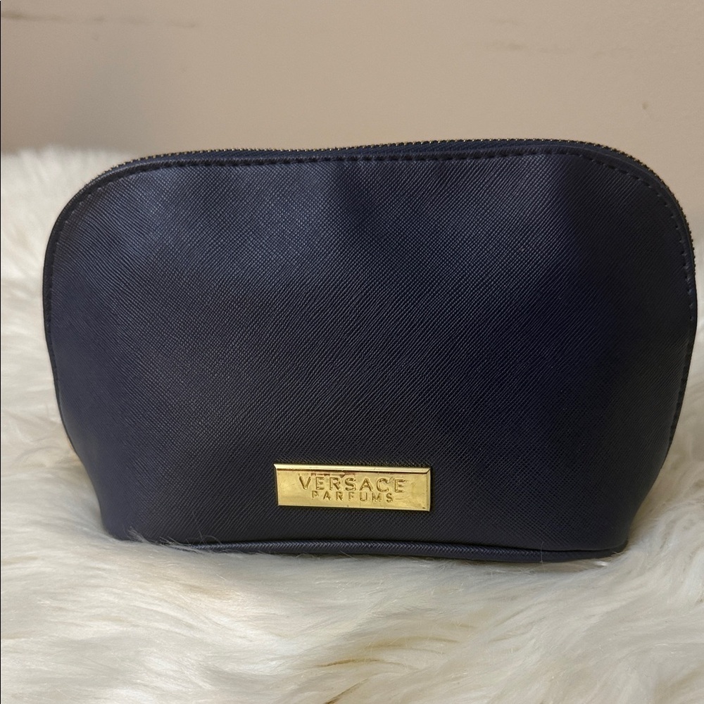 Versace Navy Blue Cosmetic Bag with Gold Accent